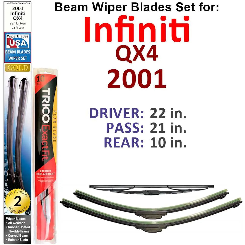Beam Wiper Blades for 2001 Infiniti QX4 (Set of 3) 