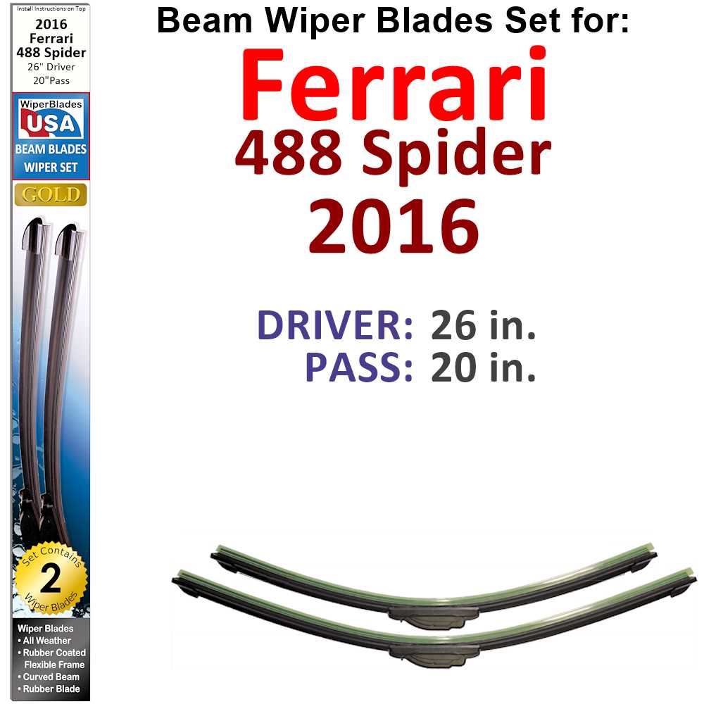 Beam Wiper Blades for 2016 Ferrari 488 Spider (Set of 2) - Premium Automotive from Bronze Coco - Just $32.99! Shop now at Rapidvehicles