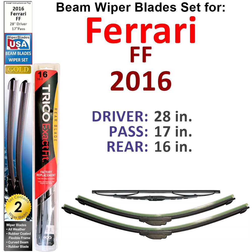 Beam Wiper Blades for 2016 Ferrari FF (Set of 3) - Premium Automotive from Bronze Coco - Just $37.99! Shop now at Rapidvehicles