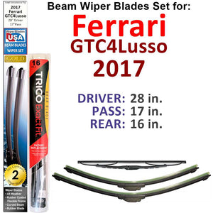 Beam Wiper Blades for 2017 Ferrari GTC4Lusso (Set of 3) - Premium Automotive from Bronze Coco - Just $37.99! Shop now at Rapidvehicles