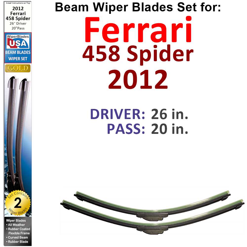 Beam Wiper Blades for 2012 Ferrari 458 Spider (Set of 2) - Premium Automotive from Bronze Coco - Just $32.99! Shop now at Rapidvehicles