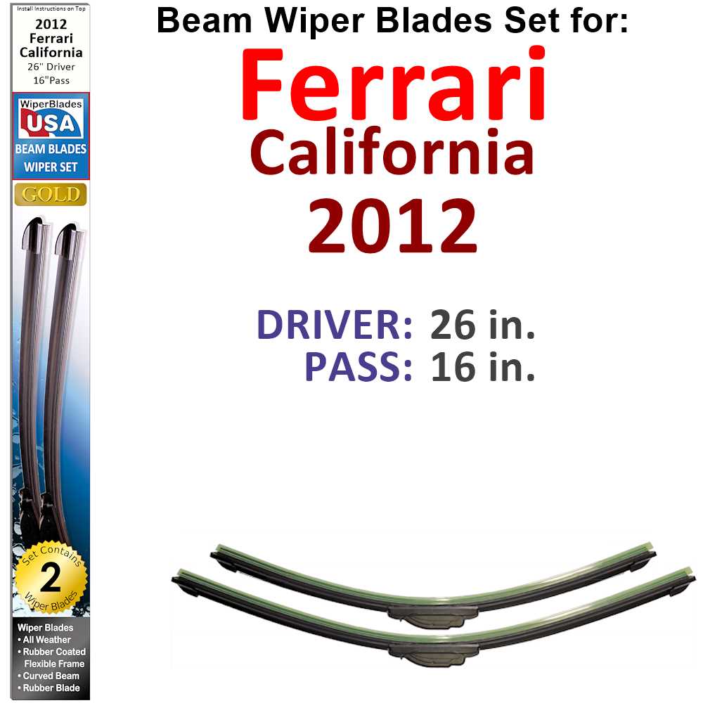 Beam Wiper Blades for 2012 Ferrari California (Set of 2) - Premium Automotive from Bronze Coco - Just $32.99! Shop now at Rapidvehicles