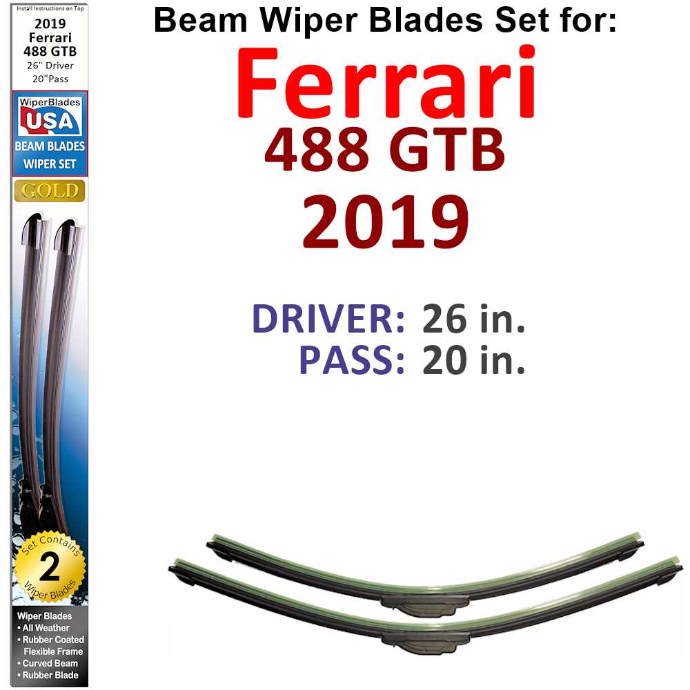 Beam Wiper Blades for 2019 Ferrari 488 GTB (Set of 2) - Premium Automotive from Bronze Coco - Just $27.99! Shop now at Rapidvehicles