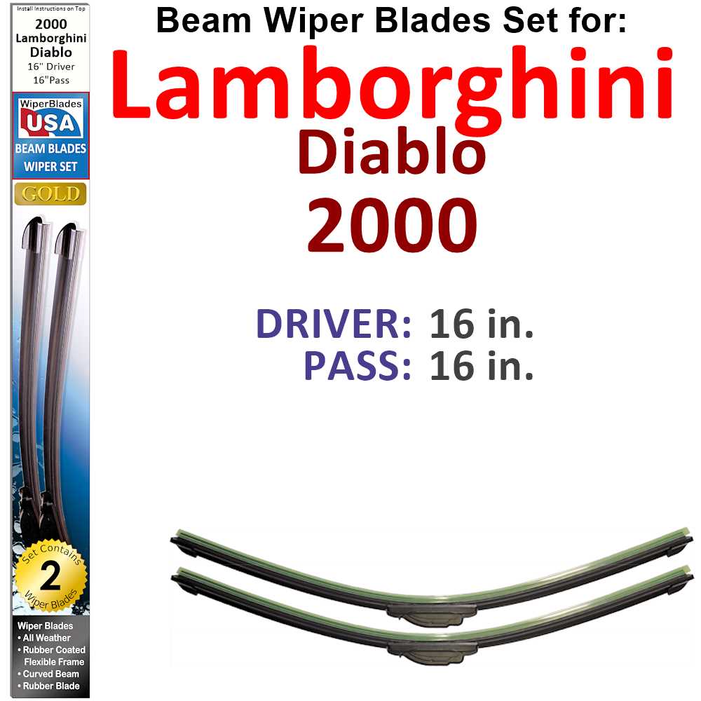 Beam Wiper Blades for 2000 Lamborghini Diablo (Set of 2) - Premium Automotive from Bronze Coco - Just $27.99! Shop now at Rapidvehicles