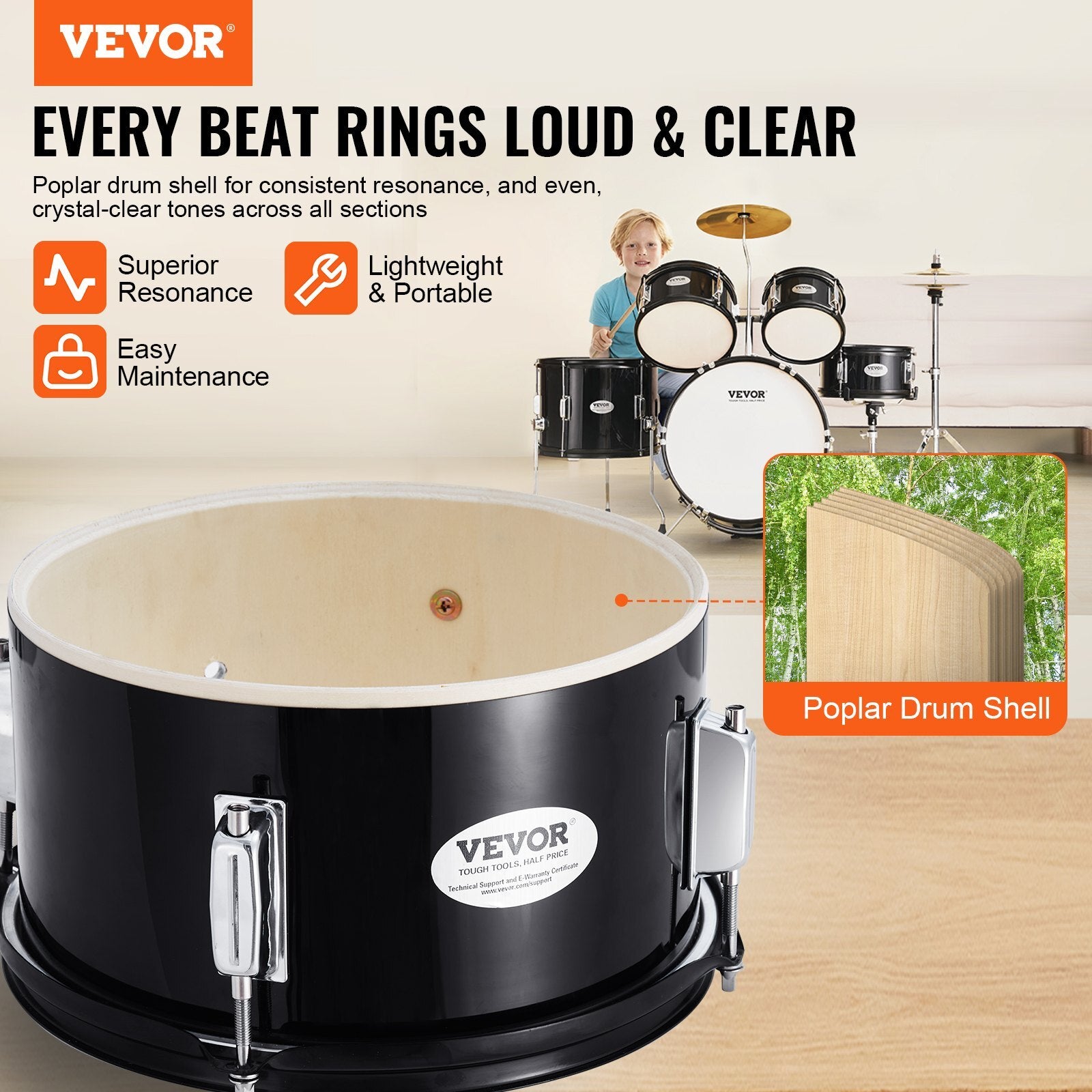 VEVOR Kids Drum Set, 5-Piece, 16 in Beginner Full Drum Set with Bass Toms Snare Floor Drum Adjustable Throne Cymbal Hi-Hat Pedal and Two Pairs of Drumsticks, Starter Drum Kit for Child Kids, Black - Premium Instrument Accessories from VEVOR - Just $179.39! Shop now at Rapidvehicles