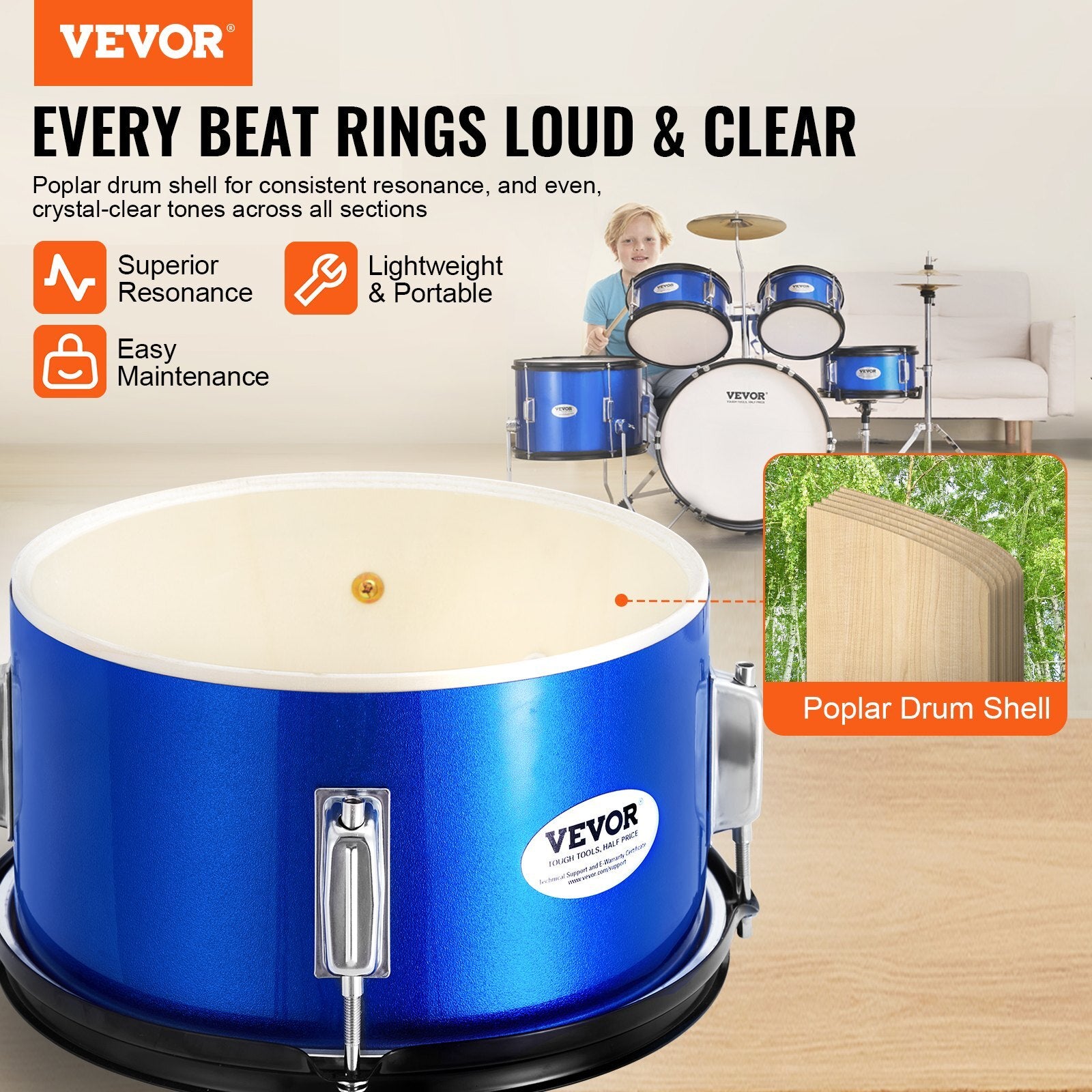 VEVOR Kids Drum Set, 5-Piece, 16 in Beginner Full Drum Set with Bass Toms Snare Floor Drum Adjustable Throne Cymbal Hi-Hat Pedal and Two Pairs of Drumsticks, Starter Drum Kit for Child Kids, Blue - Premium Instrument Accessories from VEVOR - Just $194.99! Shop now at Rapidvehicles