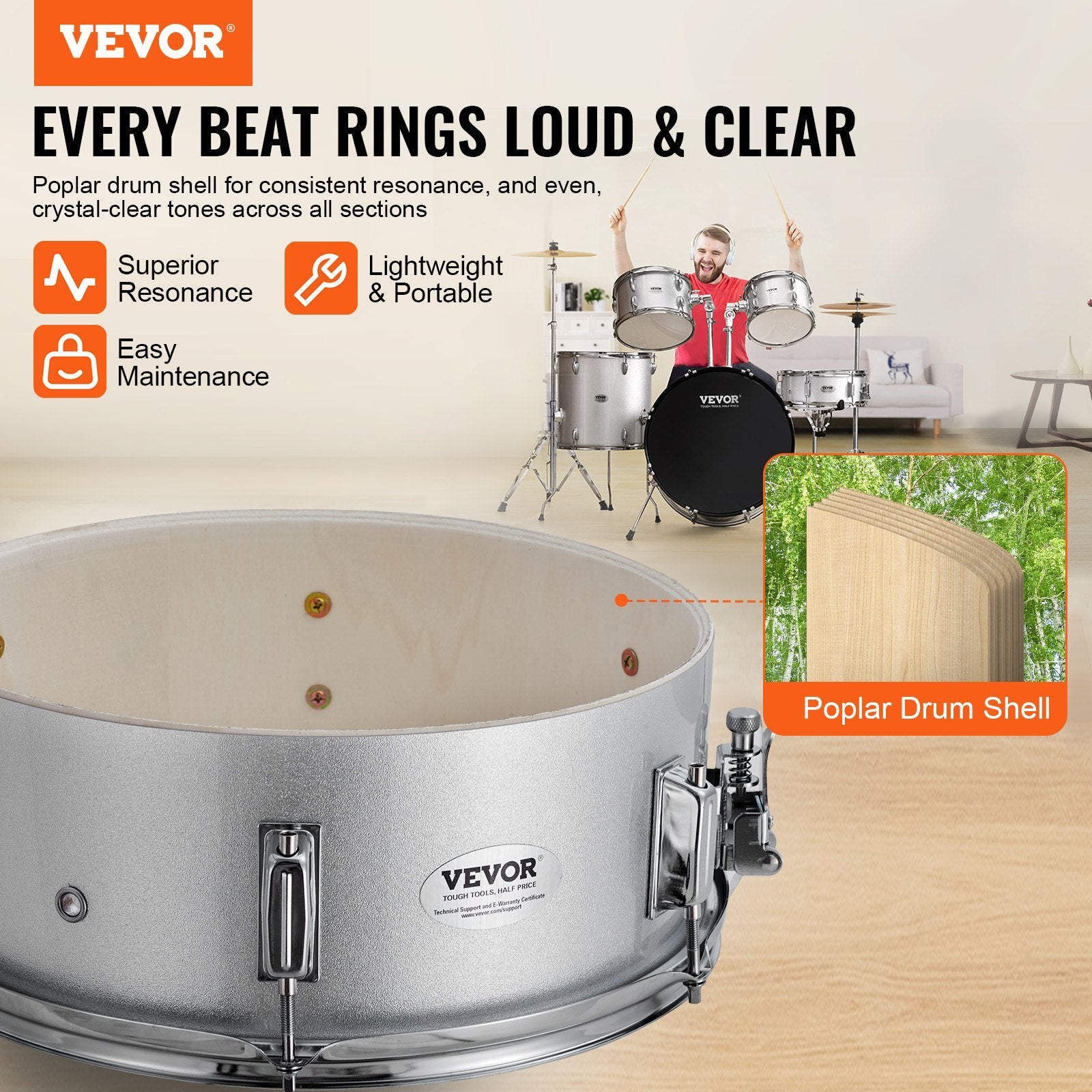 VEVOR Adult Drum Set, 5-Piece, 22 inches Complete Full Size Drum Kit with Bass Toms Snare Floor Drum Adjustable Throne Stands Cymbal Hi-Hat Pedal and Drumsticks, Beginner Drum Kit for Adults, Silver - Premium Instrument Accessories from VEVOR - Just $311.99! Shop now at Rapidvehicles