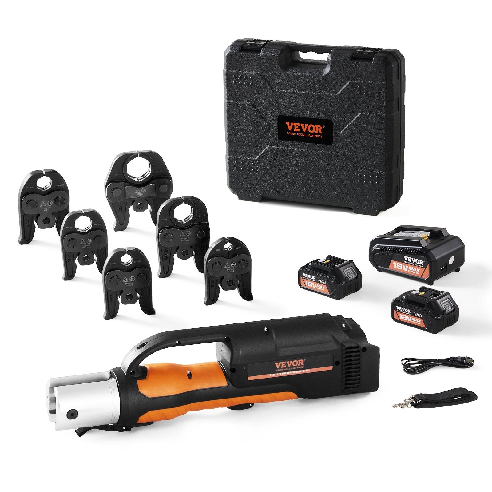 VEVOR Pro Press Tool, 18V Electric Pipe Crimping Tool for 1/2" to 2" Stainless Steel, Copper, PEX Pipes, Press Tool Kit with 6 Pro Press Jaws, 2pcs 4AH Battery, Fast Charger & Carrying Case - Premium Crimping Tools from VEVOR - Just $969.79! Shop now at Rapidvehicles