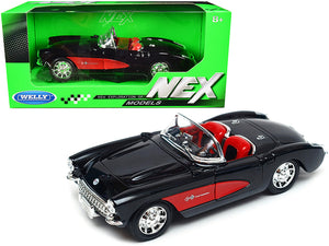 1957 Chevrolet Corvette Convertible Black and Red with Red Interior "NEX Models" 1/24 Diecast Model Car by Welly - Premium  from Rapidvehicles - Just $43.99! Shop now at Rapidvehicles