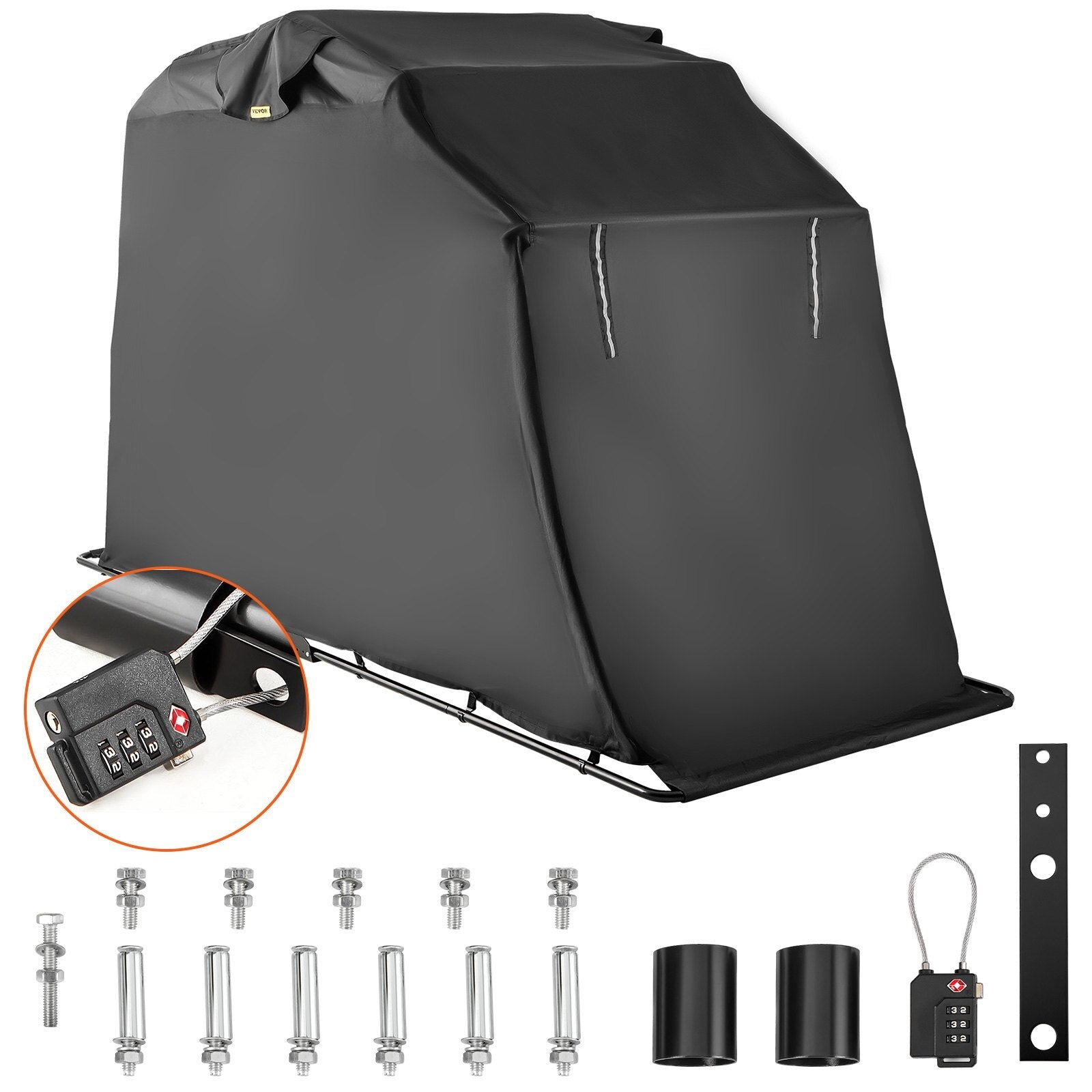 VEVOR Motorcycle Shelter, Waterproof Motorcycle Cover, Heavy Duty Motorcycle Shelter Shed, 600D Oxford Motorbike Shed Anti-UV, 106.3"x41.3"x61" Black Shelter Storage Garage Tent w/ Lock & Weight Bag - Premium Motorcycle Shelter from VEVOR - Just $171.59! Shop now at Rapidvehicles