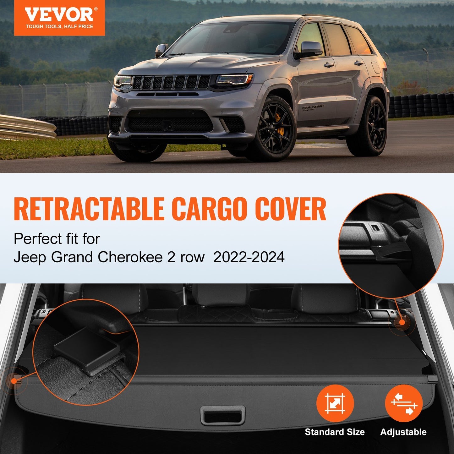 VEVOR Retractable Cargo Cover for Jeep Grand Cherokee 2 Row - Premium Automobile Cargo Covers from VEVOR - Just $102.92! Shop now at Rapidvehicles