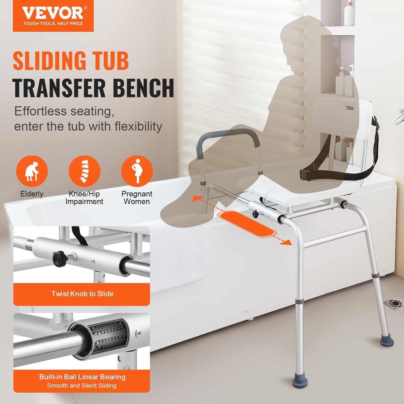 VEVOR Sliding Tub Transfer Bench Shower Chair & Cut-Out Seat Reversible Backrest - Premium Bath & Shower Safety Seating from VEVOR - Just $118.99! Shop now at Rapidvehicles