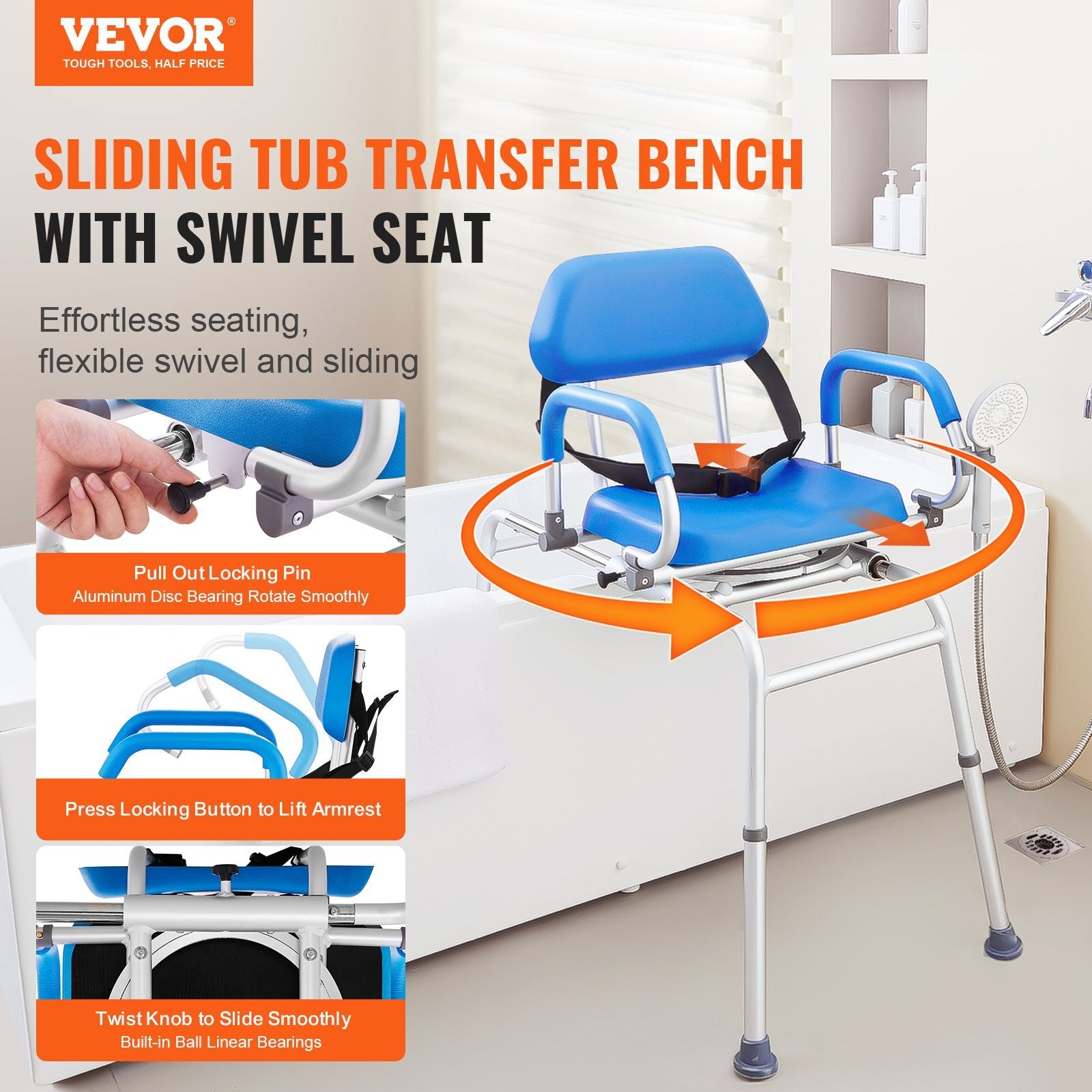 VEVOR Sliding Tub Transfer Bench Shower Chair with 360 Degree Swivel Seat 330LBS - Premium Bath & Shower Safety Seating from VEVOR - Just $180.99! Shop now at Rapidvehicles