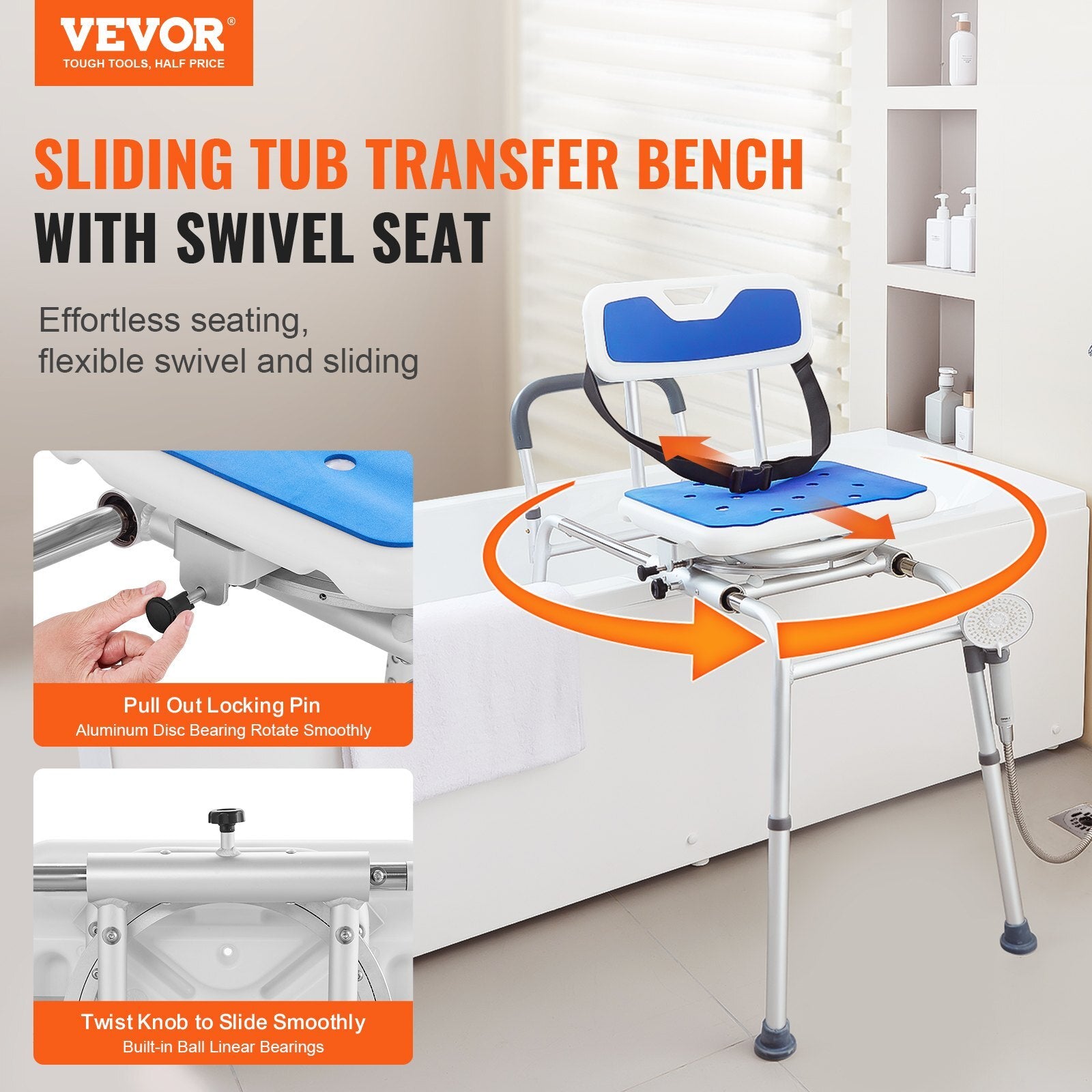 VEVOR Sliding Tub Transfer Bench Shower Chair with 360 Degree Swivel Seat 400LBS - Premium Bath & Shower Safety Seating from VEVOR - Just $127.39! Shop now at Rapidvehicles