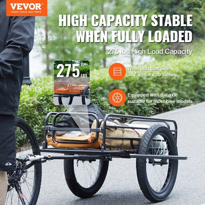 VEVOR Bike Cargo Trailer, 275 lbs Load Capacity, Heavy-Duty Bicycle Wagon Cart, Foldable Compact Storage & Quick Release with Universal Hitch, 20" Wheels, Fits Most Bike Wheels, Carbon Steel Frame - Premium Cargo Trailers from VEVOR - Just $267.89! Shop now at Rapidvehicles