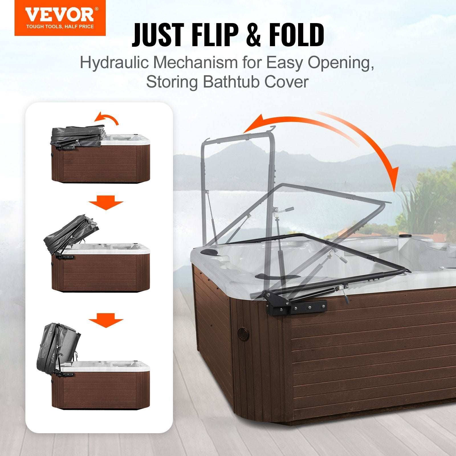 VEVOR Hot Tub Cover Lift, Spa Cover Lift, Hydraulic, Width 69" - 96.5" Adjustable, Installed on Both Sides at the Top, Suitable for Various Sizes of Rectangular Bathtubs, Hot Tubs, Spa - Premium Bath & Shower Safety Seating from VEVOR - Just $175.49! Shop now at Rapidvehicles