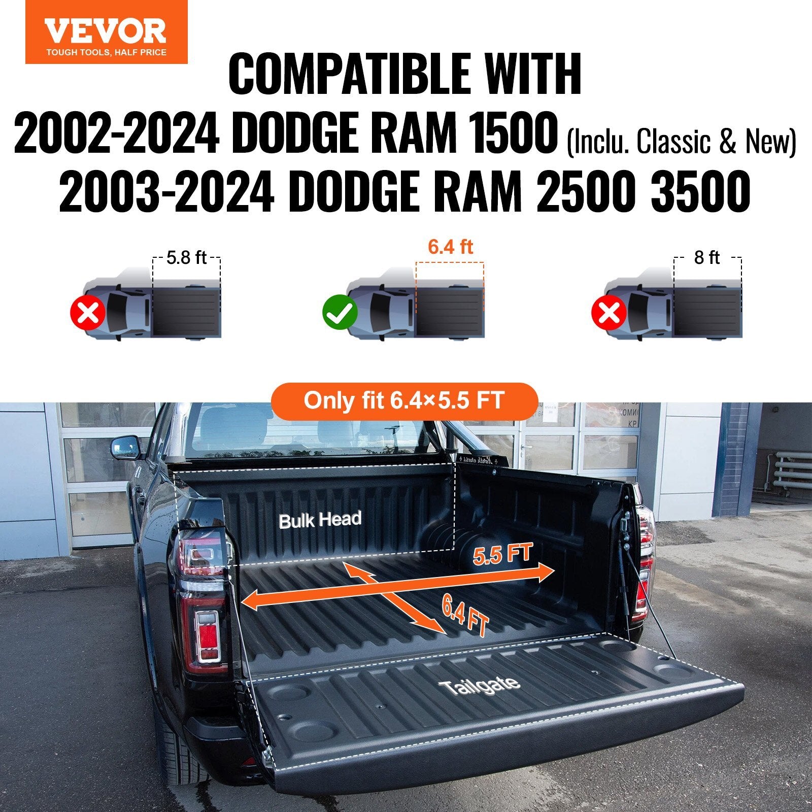 VEVOR Quad-Fold Tonneau Cover Truck Bed Cover for 2002-2024 Dodge Ram 1500 PVC - Premium Tonneau Cover from VEVOR - Just $231.39! Shop now at Rapidvehicles