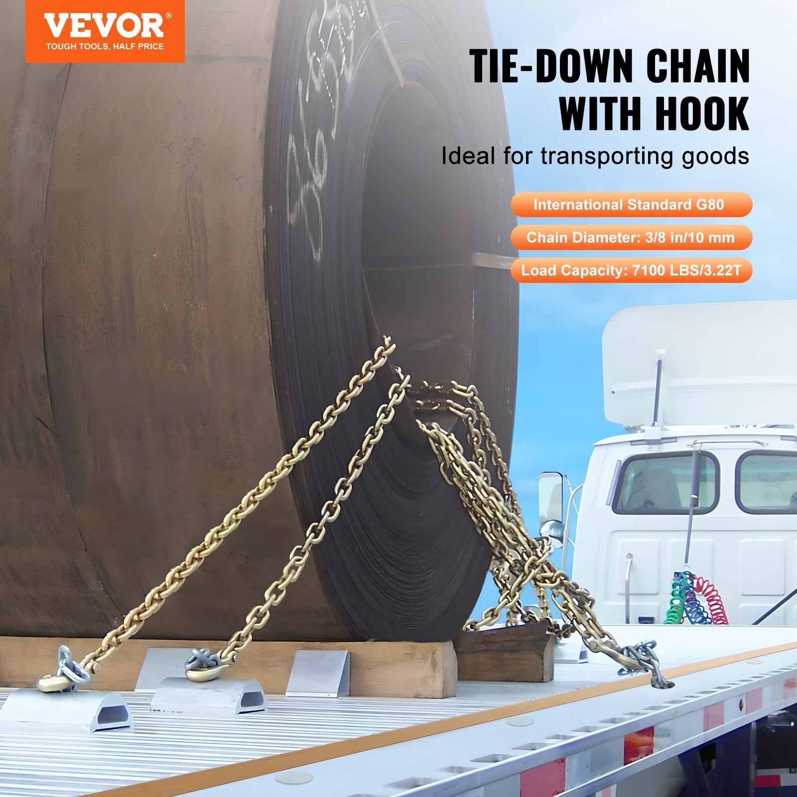 VEVOR Binder Chain G80 Tie Down Tow Chain with Two Hooks 3/8" x - Premium Tow Chain from VEVOR - Just $68.99! Shop now at Rapidvehicles