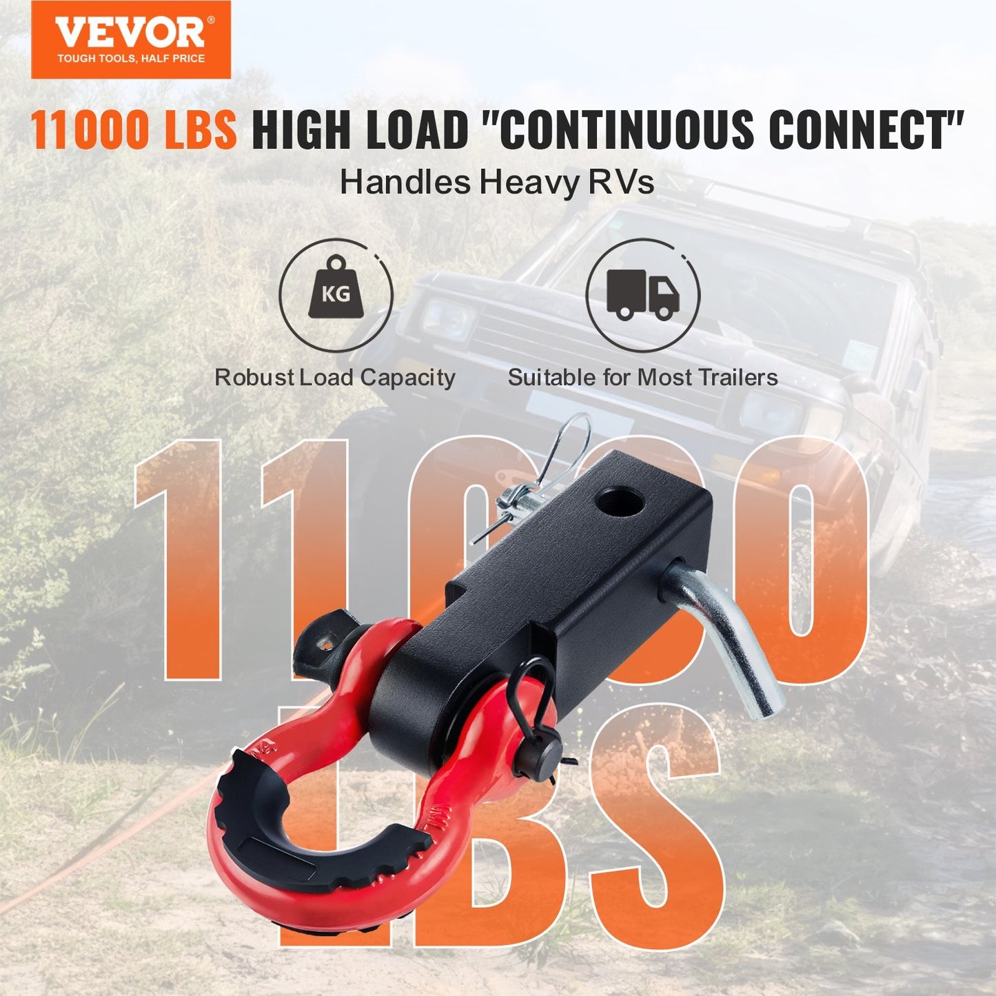 VEVOR 2" Trailer Shackle Hitch Receiver D-Ring Recovery for Truck Jeep 44100 lbs - Premium Trailer Hitch from VEVOR - Just $55.08! Shop now at Rapidvehicles