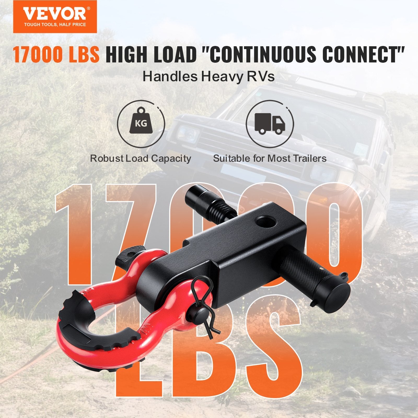 VEVOR 2" Trailer Shackle Hitch Receiver D-Ring Recovery for Truck Jeep 66000 lbs - Premium Trailer Hitch from VEVOR - Just $55.99! Shop now at Rapidvehicles