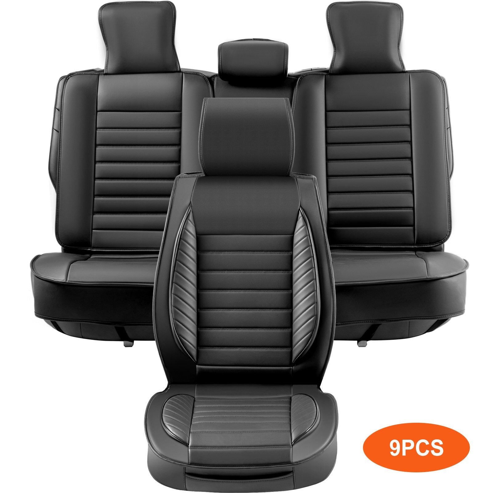 VEVOR Seat Covers, Universal Car Seat Covers Full Set Seats, Front and Rear Seat, 9pcs Faux Leather Seat Cover, Semi-enclosed Design, Detachable Headrest and Airbag Compatible, for Most Car SUV Truck - Premium Seat Covers from VEVOR - Just $123.99! Shop now at Rapidvehicles