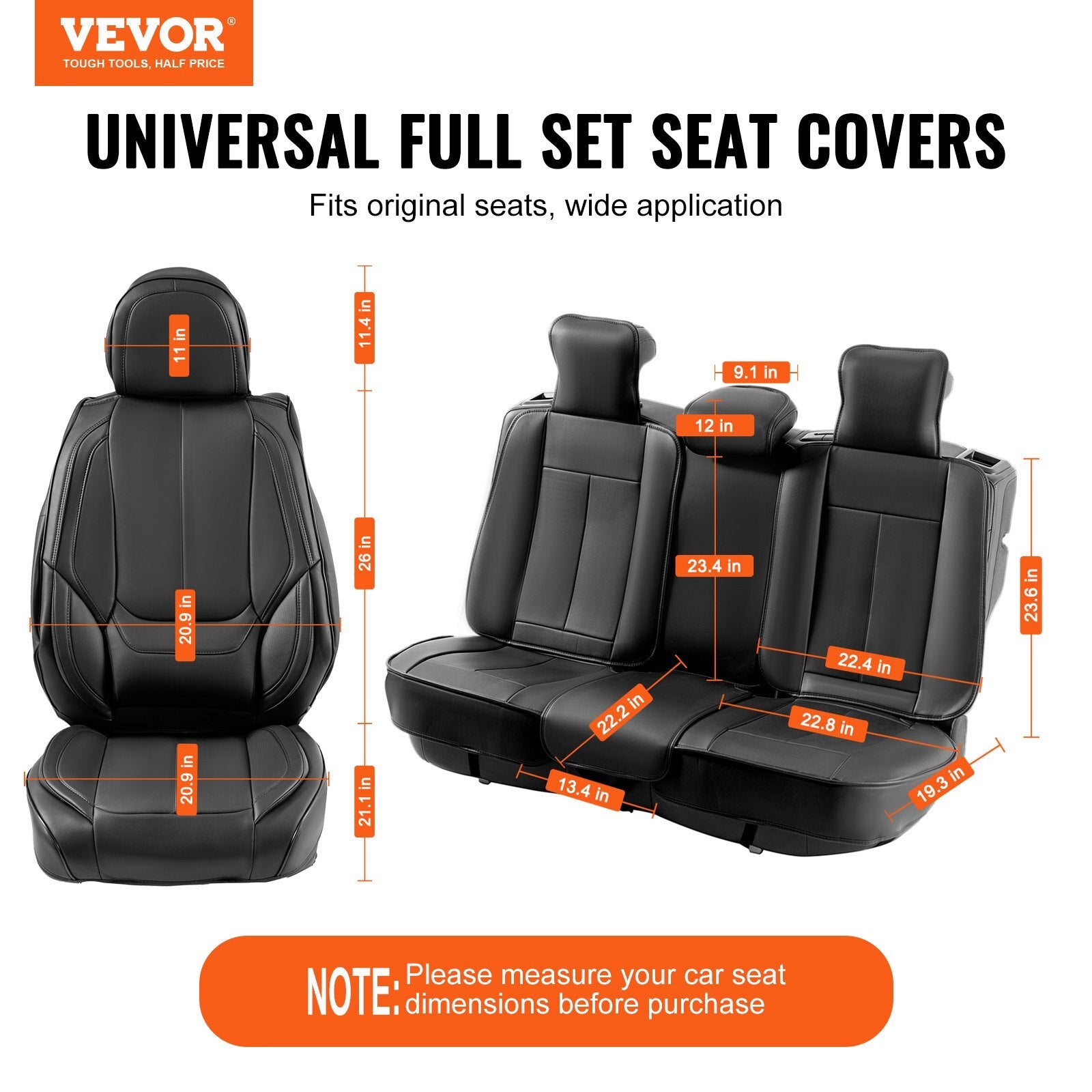 VEVOR Seat Covers, Universal Car Seat Covers Full Set Seats, Front and Rear Seat, 13pcs Faux Leather Seat Cover, Full Enclosed Design, Detachable Headrest and Airbag Compatible, for Most Car SUV Truck - Premium Seat Covers from VEVOR - Just $122.99! Shop now at Rapidvehicles