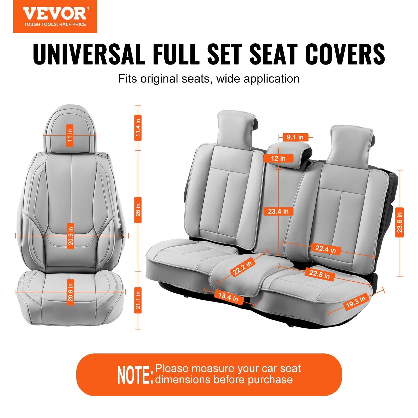 VEVOR Seat Covers, Universal Car Seat Covers Full Set Seats, Front and Rear Seat, 13pcs Faux Leather Seat Cover, Full Enclosed Design, Detachable Headrest and Airbag Compatible, for Most Car SUV Truck - Premium Seat Covers from VEVOR - Just $129.99! Shop now at Rapidvehicles