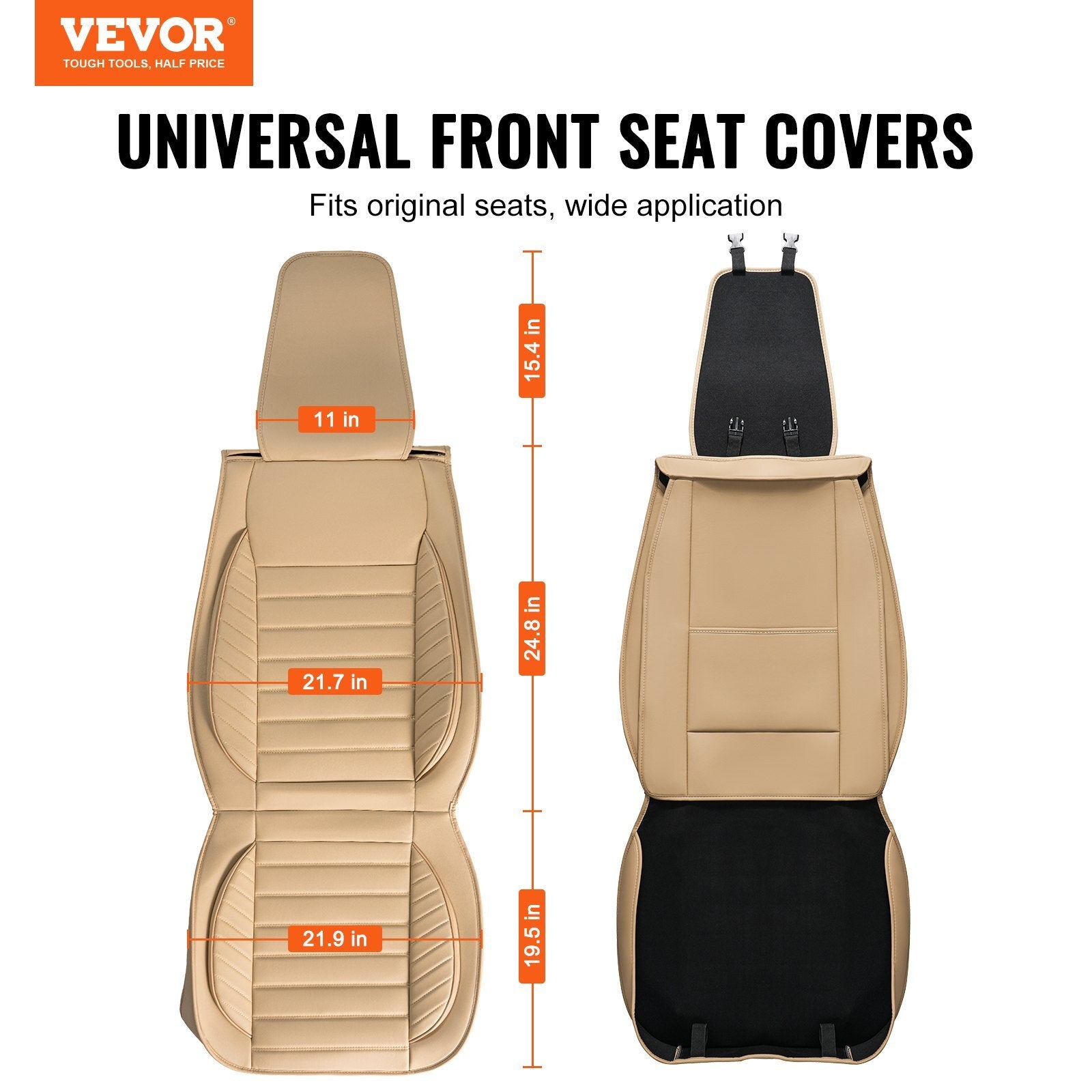 VEVOR Seat Covers, Universal Car Seat Covers Front Seats, 2pcs Faux Leather Seat Cover, Semi-enclosed Design, Detachable Headrest and Airbag Compatible, for Most Cars SUVs and Trucks Beige - Premium Seat Covers from VEVOR - Just $91.99! Shop now at Rapidvehicles