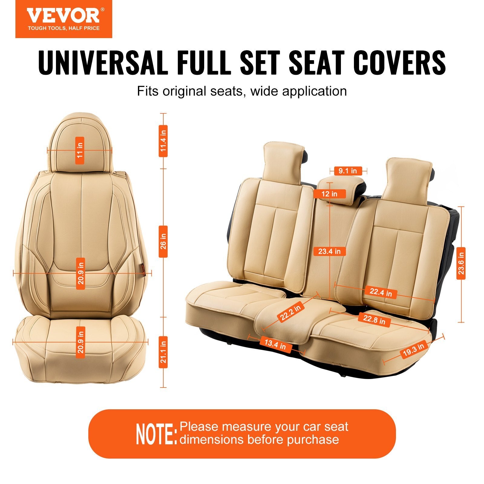 VEVOR Seat Covers, Universal Car Seat Covers Full Set Seats, Front and Rear Seat, 13pcs Faux Leather Seat Cover, Full Enclosed Design, Detachable Headrest and Airbag Compatible, for Most Car SUV Truck - Premium Seat Covers from VEVOR - Just $125.99! Shop now at Rapidvehicles