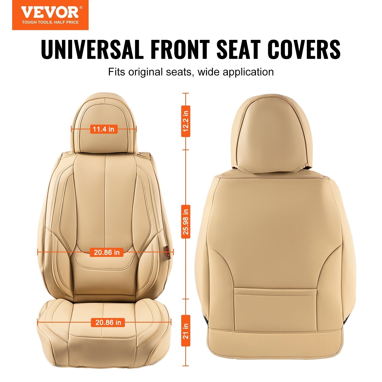 VEVOR Seat Covers, Universal Car Seat Covers Front Seats, 6pcs Faux Leather Seat Cover, Full Enclosed Design, Detachable Headrest and Airbag Compatible, for Most Cars SUVs and Trucks Beige - Premium Seat Covers from VEVOR - Just $101.99! Shop now at Rapidvehicles