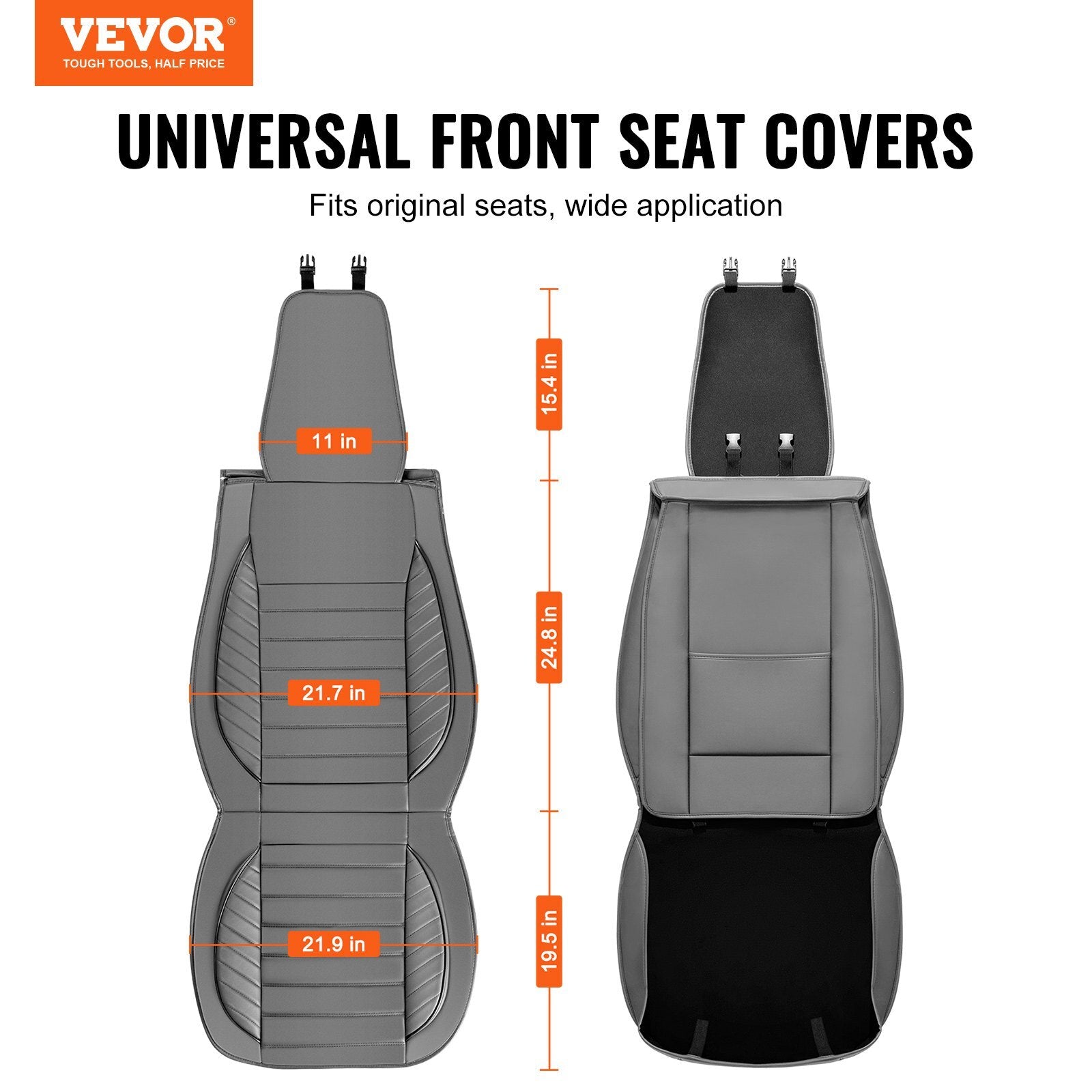 VEVOR Seat Covers, Universal Car Seat Covers Front Seats, 2pcs Faux Leather Seat Cover, Semi-enclosed Design, Detachable Headrest and Airbag Compatible, for Most Cars SUVs and Trucks Gray - Premium Seat Covers from VEVOR - Just $84.99! Shop now at Rapidvehicles