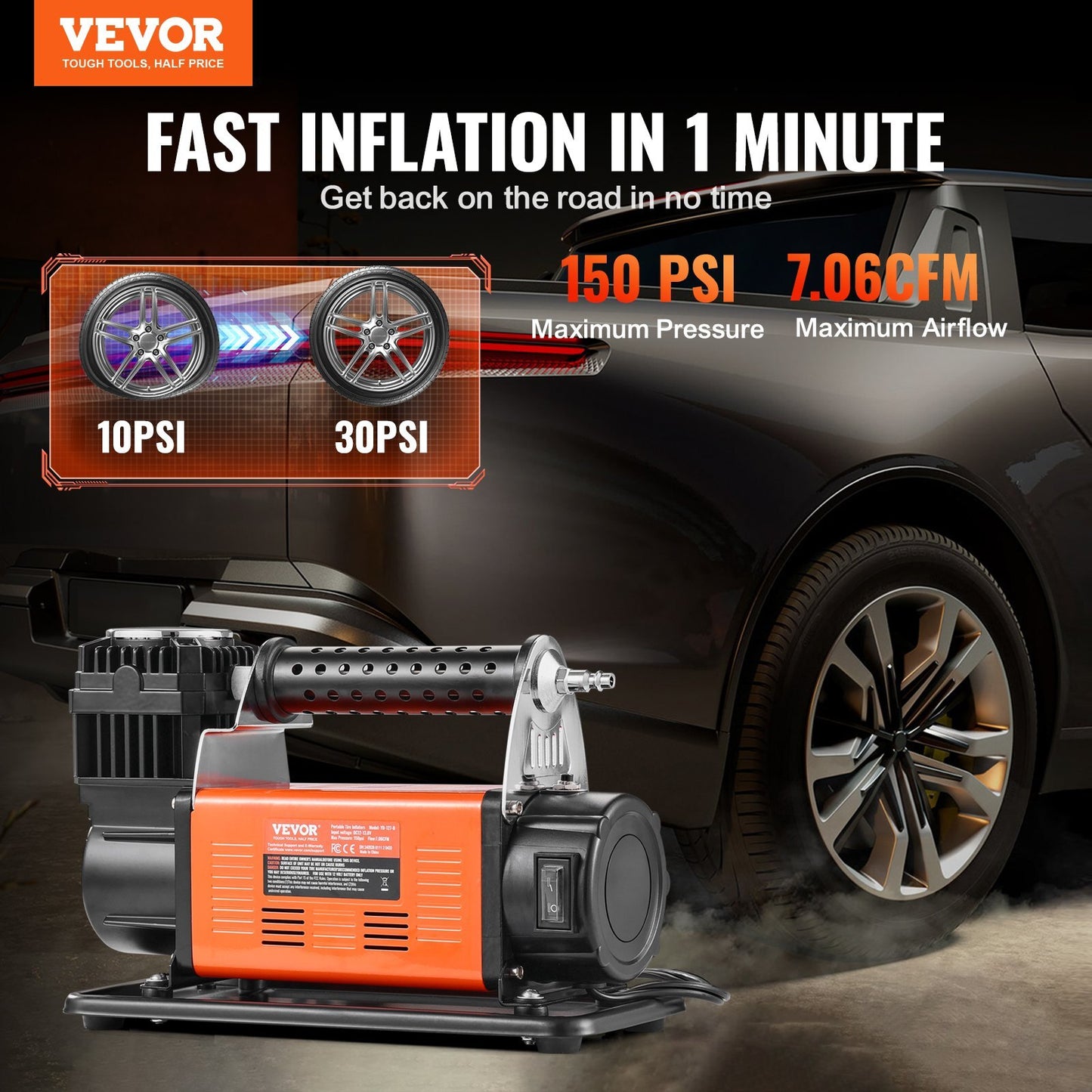 VEVOR 12V Heavy Duty Portable Air Compressor Car Tire Inflator - Premium Tire Inflators from VEVOR - Just $179.99! Shop now at Rapidvehicles