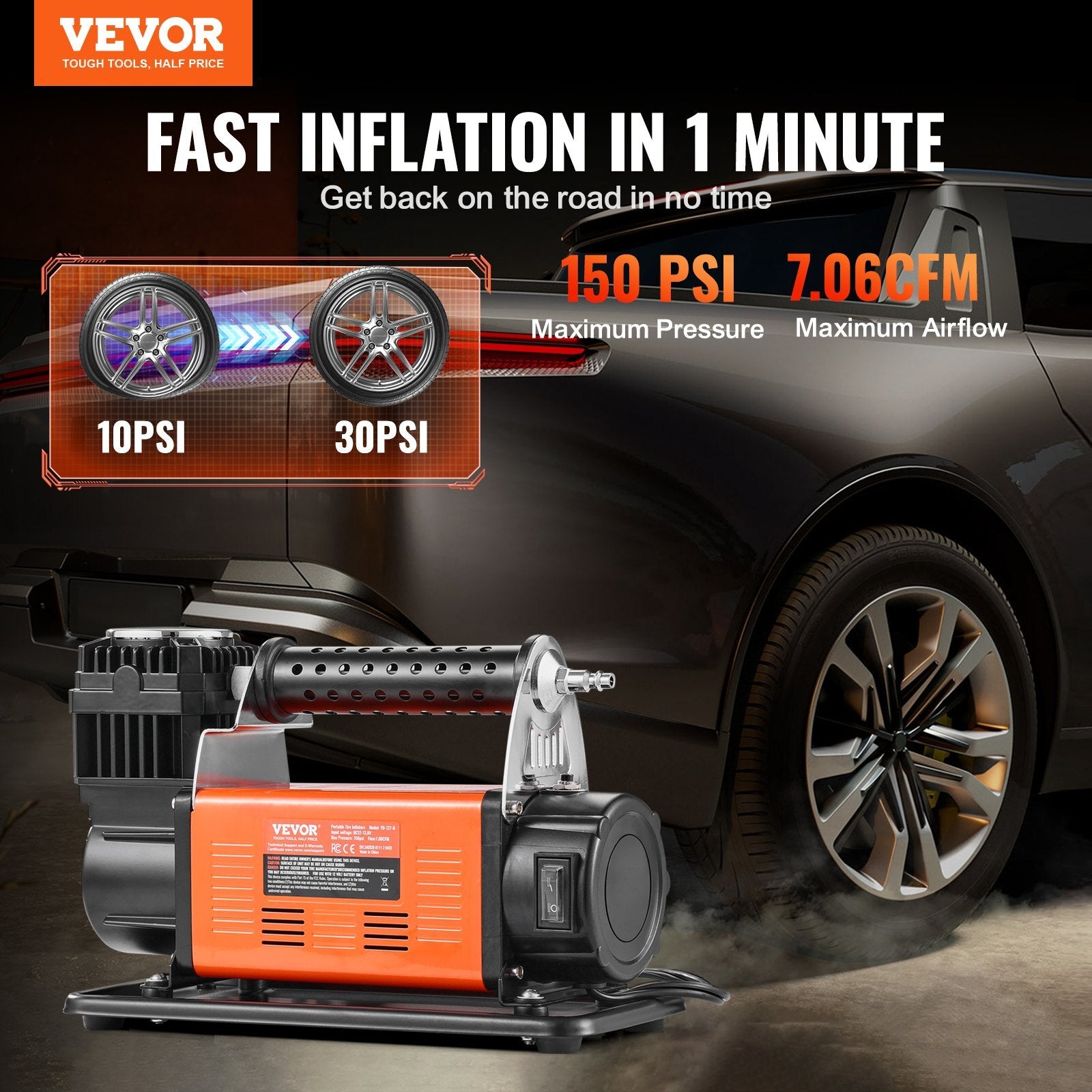 VEVOR 12V Heavy Duty Portable Air Compressor Car Tire Inflator 7.06CFM 150PSI - Premium Tire Inflators from VEVOR - Just $142.99! Shop now at Rapidvehicles