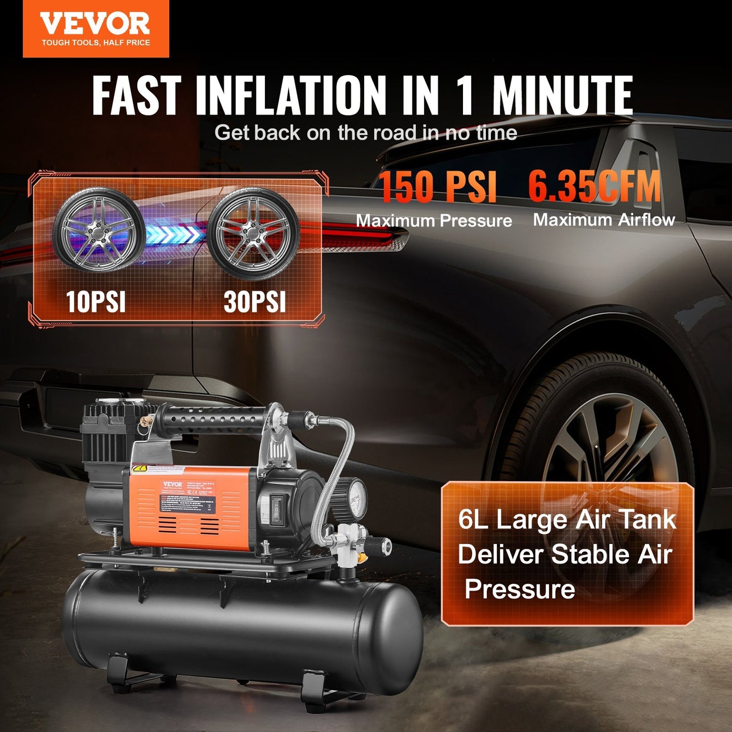 VEVOR Heavy Duty Air Compressor & 6L Tank 6.35CFM Portable Tire - Premium Tire Inflators from VEVOR - Just $301.99! Shop now at Rapidvehicles