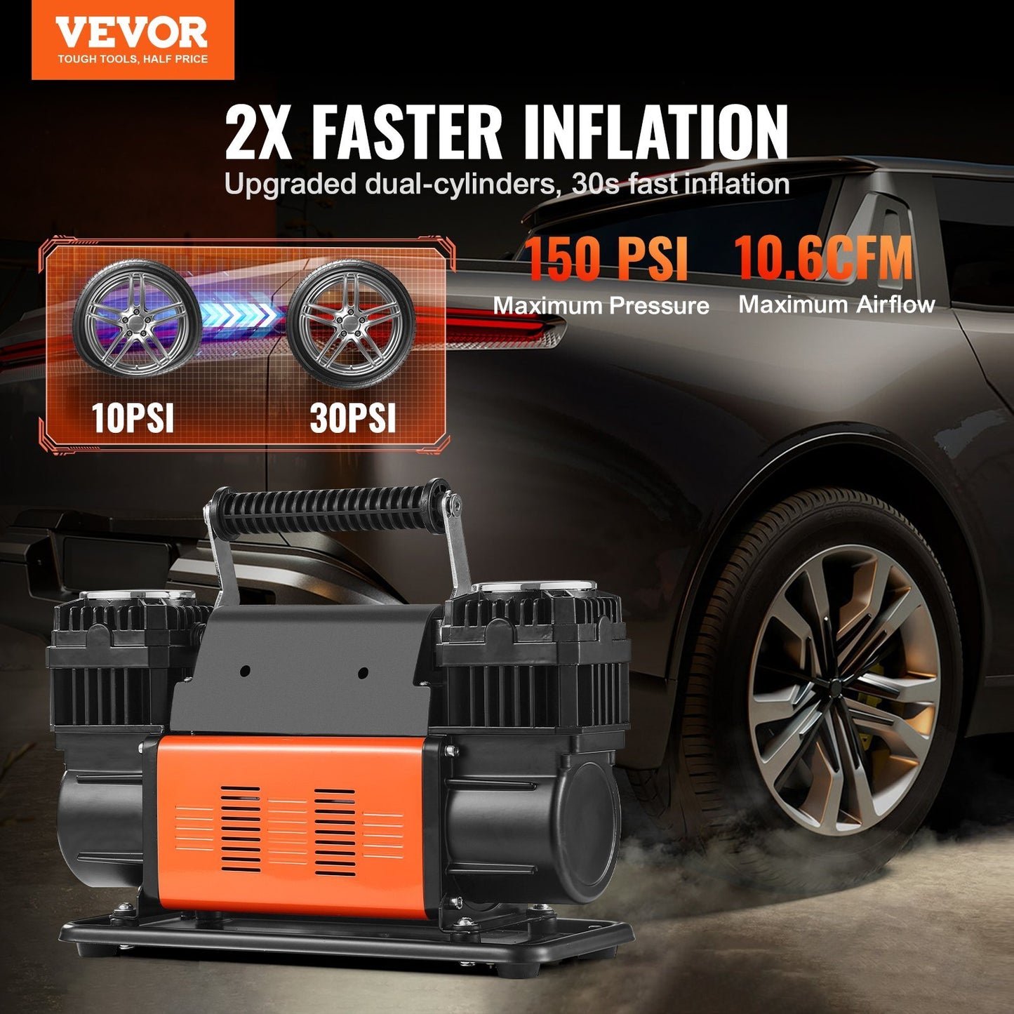 VEVOR 10.6CFM Portable Tire Inflator Dual-Cylinder Air Compressor - Premium Tire Inflators from VEVOR - Just $236.99! Shop now at Rapidvehicles