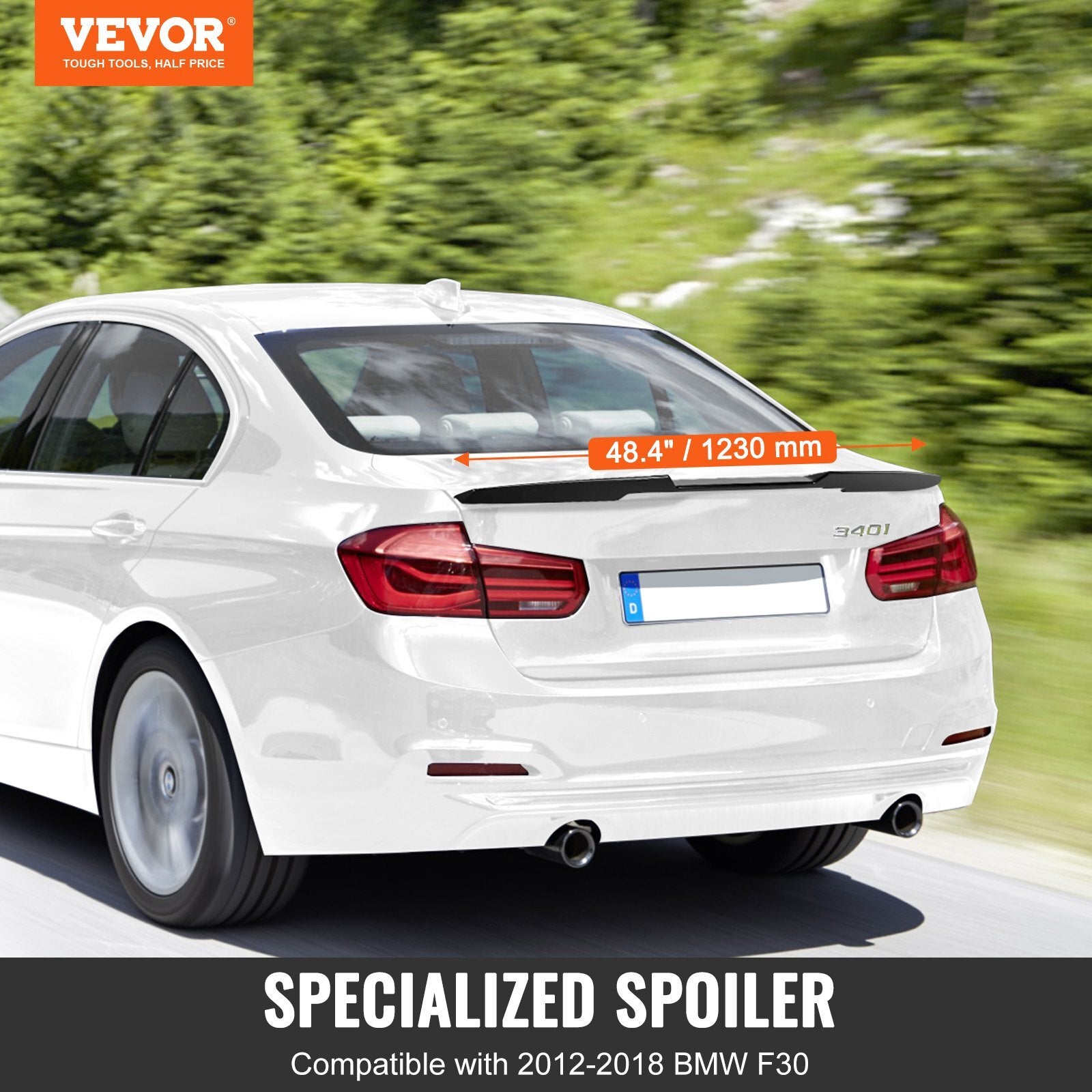 VEVOR GT Wing Car Spoiler, 48.4 inch Spoiler, Compatible with 2012-2018 BMW F30, High Strength ABS Material, Baking Paint, Car Rear Spoiler Wing, Racing Spoilers for Cars, Glossy Black - Premium Trunk Spoiler from VEVOR - Just $83.99! Shop now at Rapidvehicles