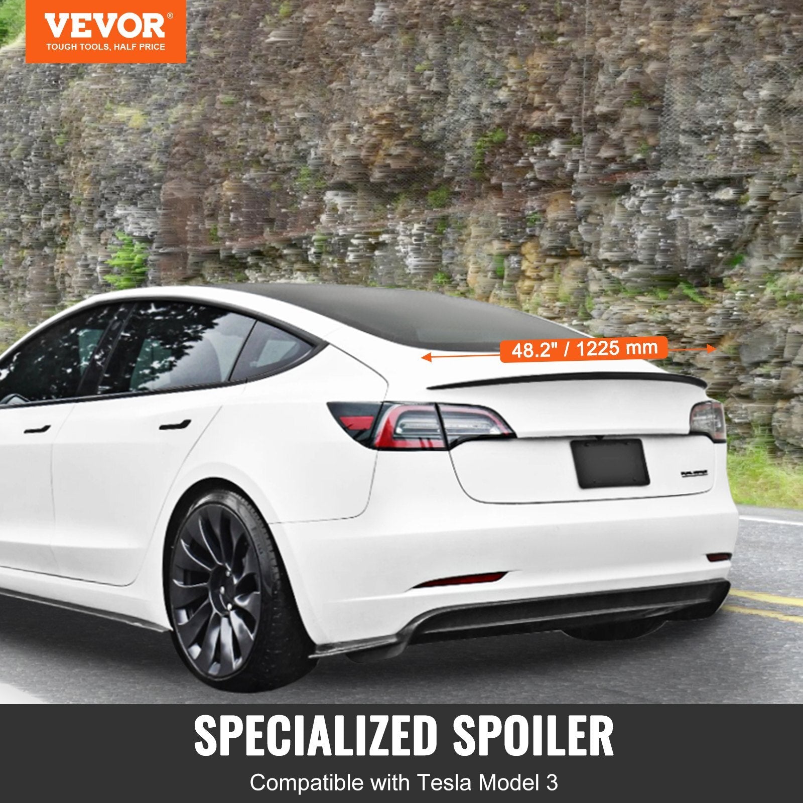 VEVOR GT Wing Car Spoiler, 48.2 inch Spoiler, Compatible with Tesla Model 3, High Strength ABS Material, Baking Paint, Car Rear Spoiler Wing, Racing Spoilers for Cars, Matte Black - Premium Trunk Spoiler from VEVOR - Just $82.99! Shop now at Rapidvehicles