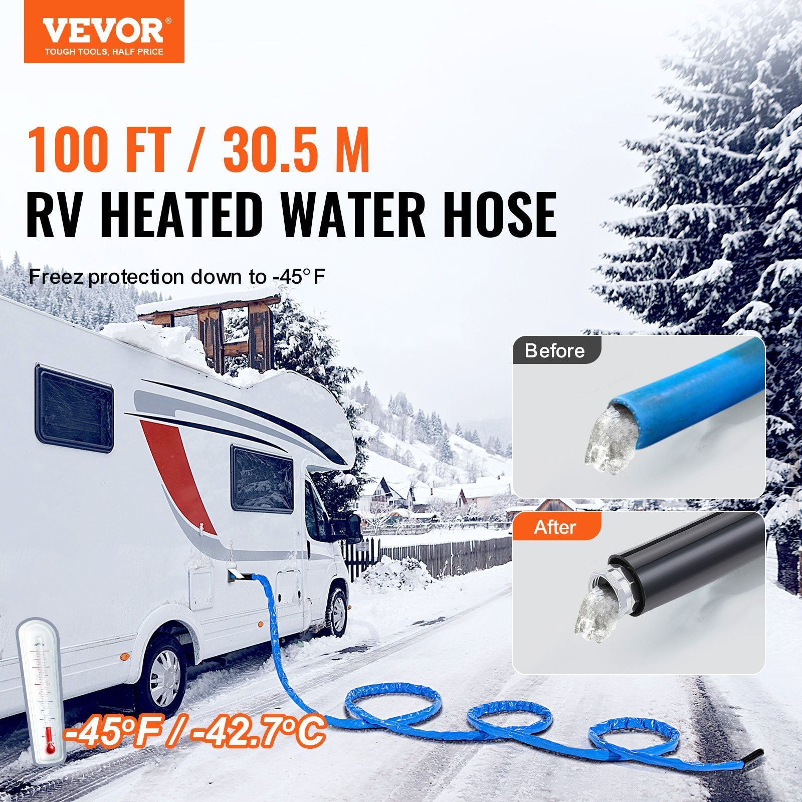 VEVOR 100ft Heated Water Hose for RV -45?F Antifreeze Heated Drinking Water Hose - Premium Plumbing from VEVOR - Just $237.99! Shop now at Rapidvehicles