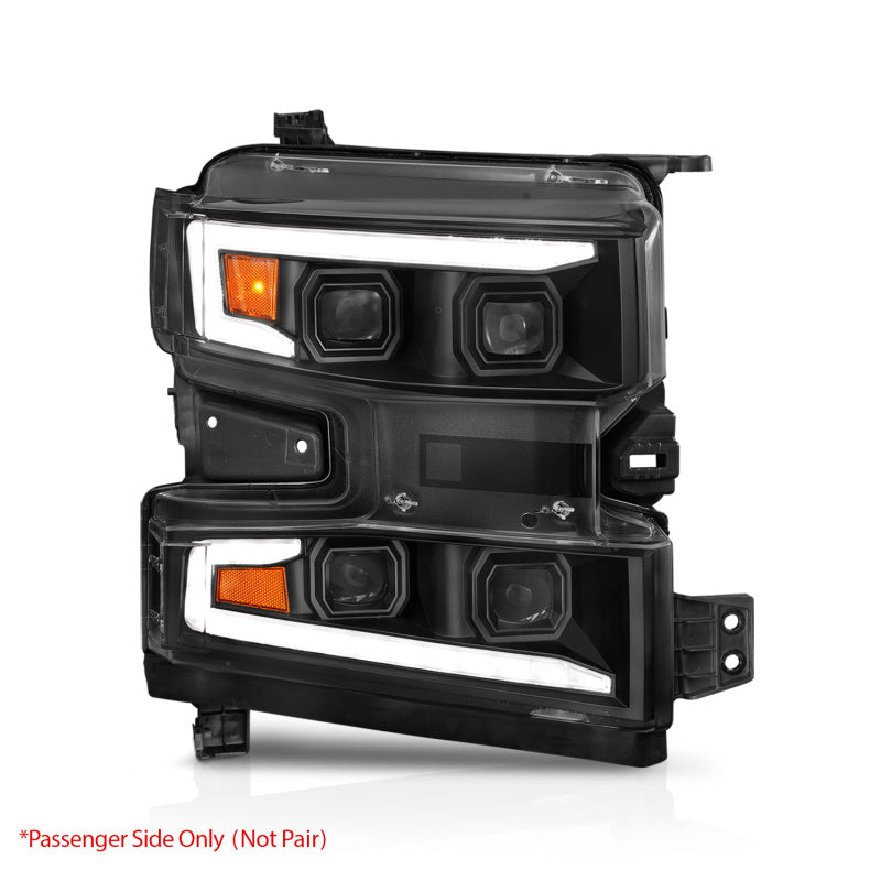 ANZO 19-22 Chevrolet Silverado 1500 LED Proj HL w/Lgt Bar SwBk Seq. Blk w/In. Light - Passenger Side 111566-R