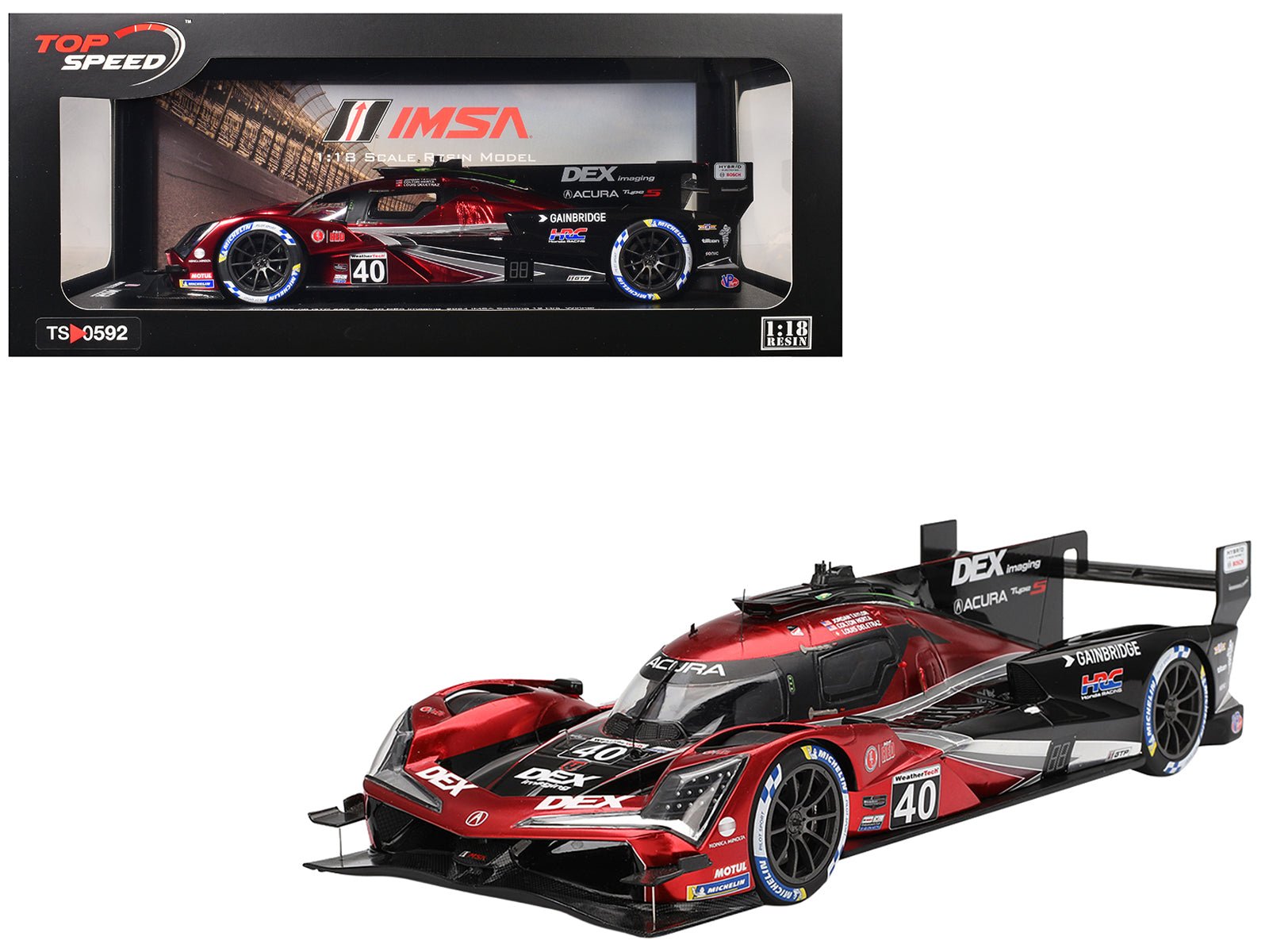 Acura ARX - 06 GTP 40 Louis Deletraz - Colton Herta - Jordan Taylor "Wayne Taylor Racing with Andretti" Winner "12 Hours of Sebring" (2024) 1/18 Model Car by Top Speed free shipping USA - Rapid Vehicles