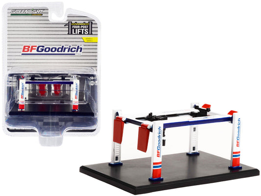 Adjustable Four - Post Lift "BFGoodrich" White and Red "Four - Post Lifts" "Four - Post Lifts" Series 4 1/64 Diecast Model by Greenlight free shipping USA - Rapid Vehicles