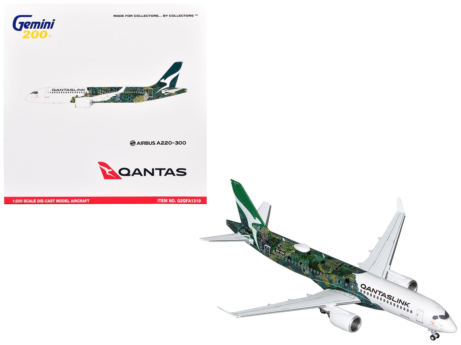 Airbus A220 - 300 Commercial Aircraft "QantasLink - Minyma Kutjara Tjukurpa Livery" (N531PA) White with Green Graphics "Gemini 200" Series 1/200 Diecast Model Airplane by GeminiJets free shipping USA - Rapid Vehicles