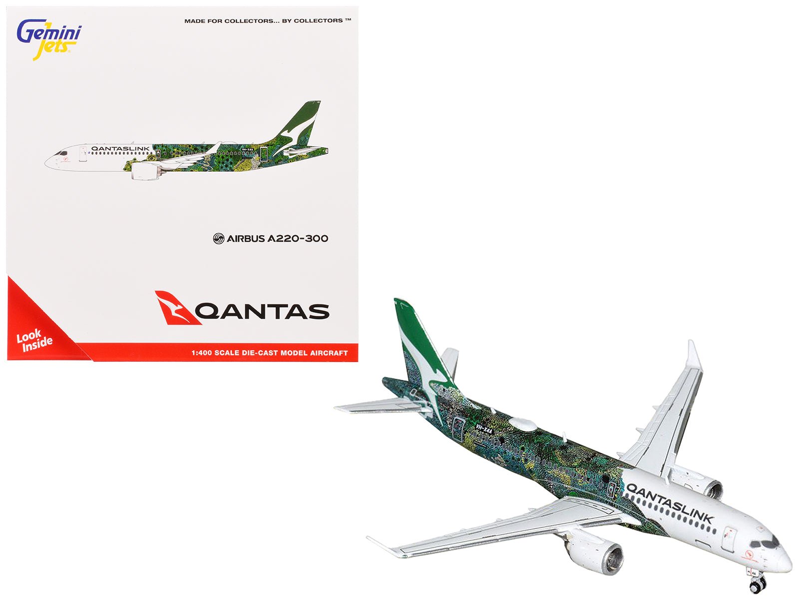 Airbus A220 - 300 Commercial Aircraft "QantasLink - Minyma Kutjara Tjukurpa" (VH - X4A) White with Graphics 1/400 Diecast Model Airplane by GeminiJets free shipping USA - Rapid Vehicles