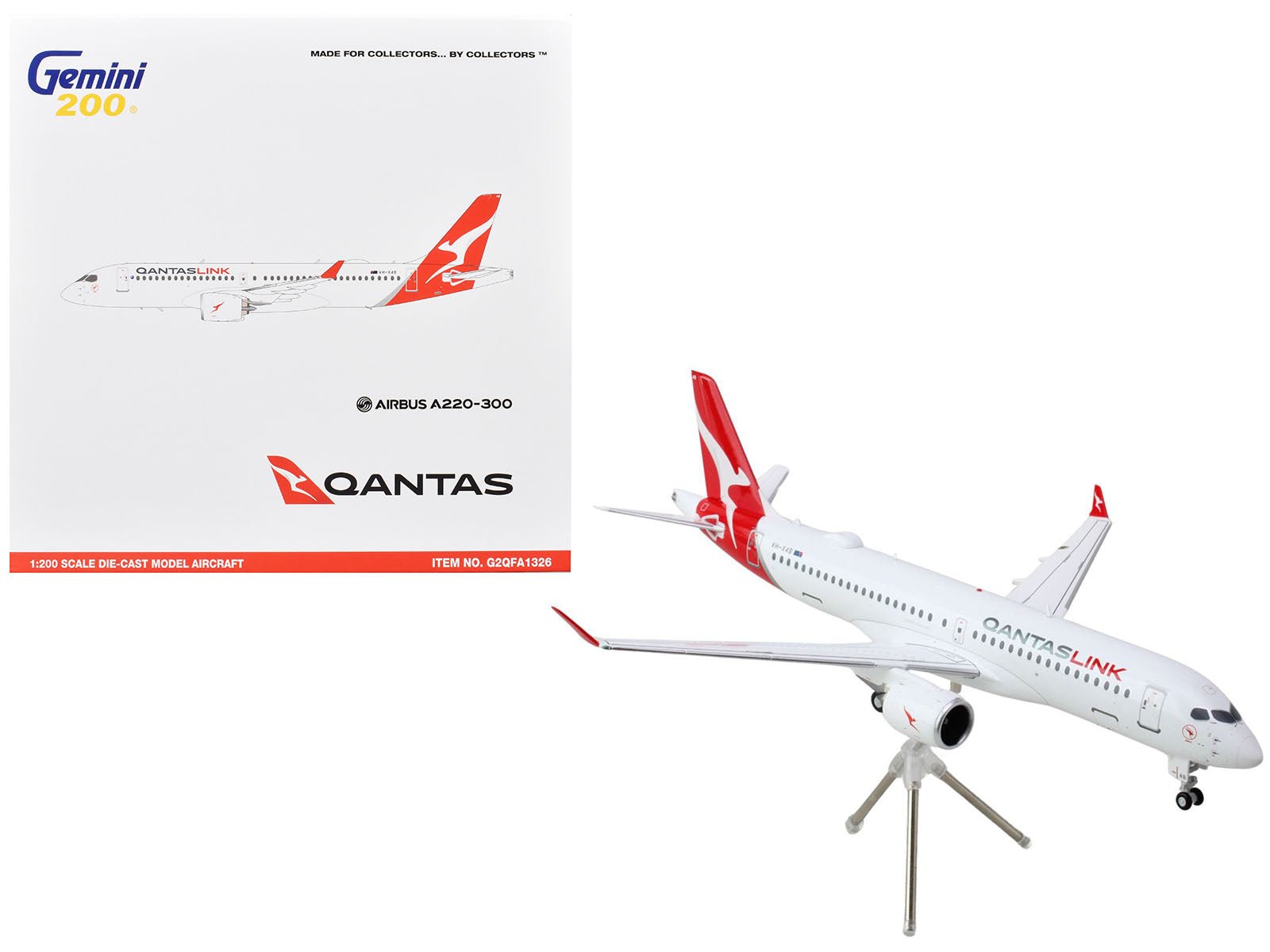 Airbus A220 - 300 Commercial Aircraft "QantasLink - Qantas Airways" (VH - 4XB) White with Red Tail "Gemini 200" Series 1/200 Diecast Model Airplane by GeminiJets free shipping USA - Rapid Vehicles
