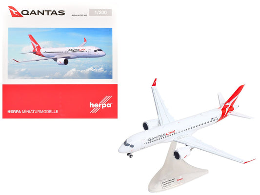 Airbus A220 - 300 Commercial Aircraft "QantasLink" (VH - X4B) White with Red Tail 1/200 Diecast Model by Herpa free shipping USA - Rapid Vehicles
