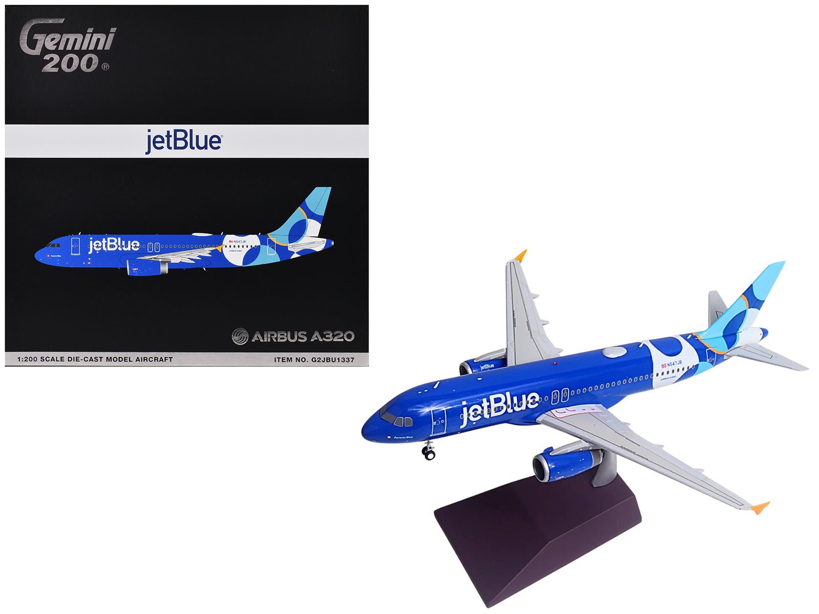 Airbus A320 Commercial Aircraft "JetBlue Airways - Forever Blue" (N547JB) Blue with Graphics "Gemini 200" Series 1/200 Diecast Model Airplane by GeminiJets free shipping USA - Rapid Vehicles