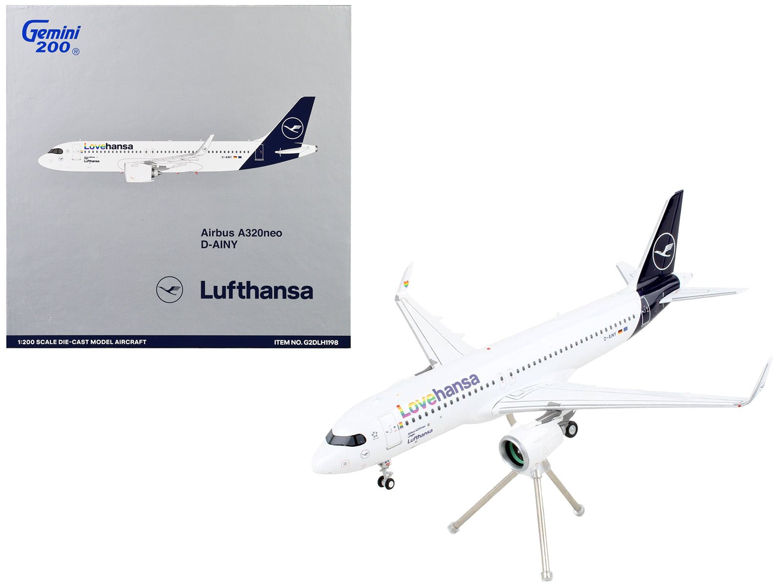 Airbus A320neo Commercial Aircraft "Lufthansa - LoveHansa" White with Blue Tail "Gemini 200" Series 1/200 Diecast Model Airplane by GeminiJets free shipping USA - Rapid Vehicles