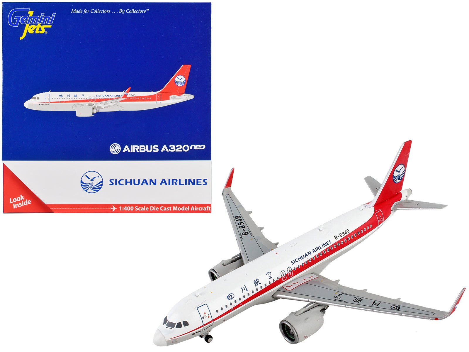Airbus A320neo Commercial Aircraft "Sichuan Airlines" White with Red Stripes and Tail 1/400 Diecast Model Airplane by GeminiJets free shipping USA - Rapid Vehicles