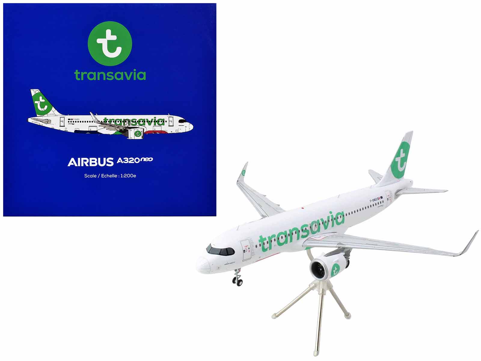 Airbus A320neo Commercial Aircraft "Transavia Airlines" (F - GNEO) White with Green Tail "Gemini 200" Series 1/200 Diecast Model Airplane by GeminiJets free shipping USA - Rapid Vehicles