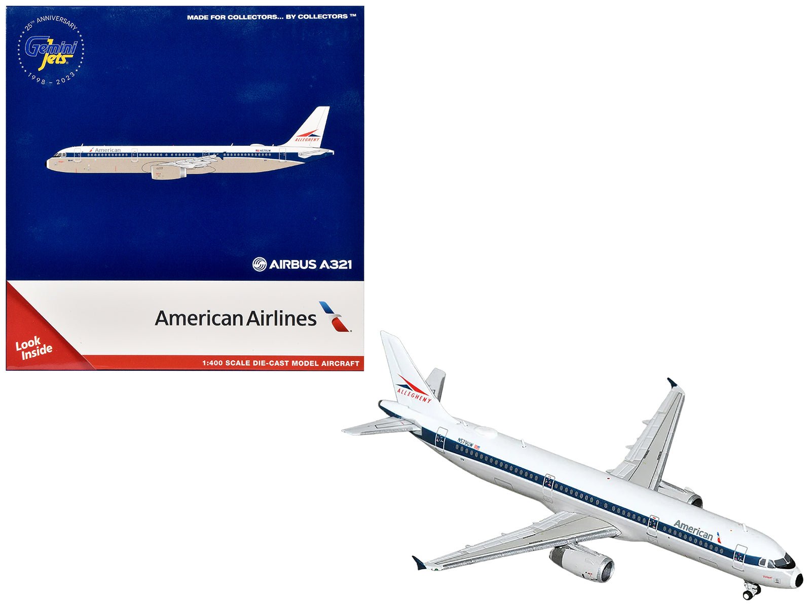 Airbus A321 Commercial Aircraft "American Airlines - Allegheny Heritage" (N579UW) White with Blue Stripes 1/400 Diecast Model Airplane by GeminiJets free shipping USA - Rapid Vehicles